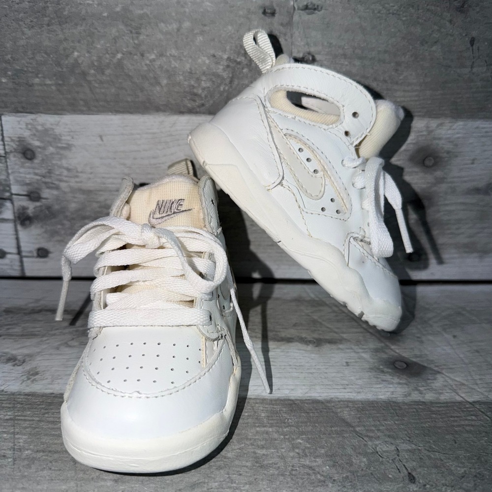 Vintage 1990s Nike High Top Huarache Sneakers White Leather Retro Shoes Size 2C
